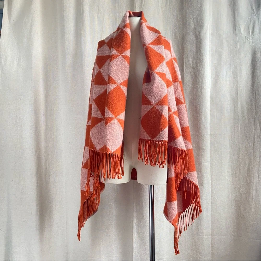 WEST ELM Softest Throw - orange white